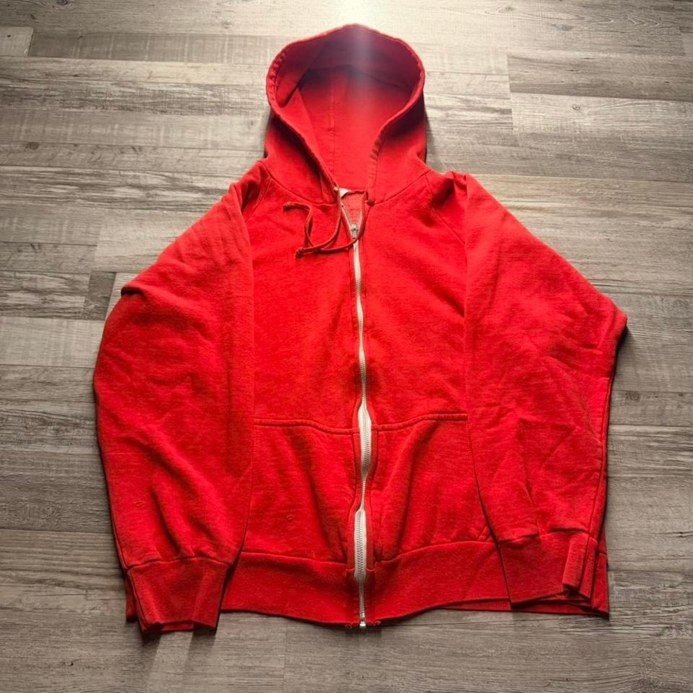 Boxy Cropped Red Zip Up Hoodie Vintage Blank Faded Distressed